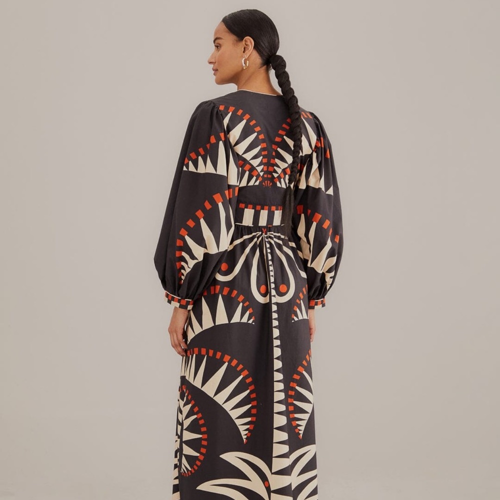FARM Rio Black and Red Maxi Long Sleeve Dress